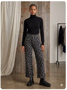 Kitri Faith Floral Print Trouser Jeans in Grey/ Black Wide Leg Cuffed size 10
